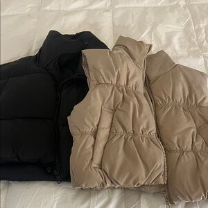 Black and Tan cropped Puffer vests